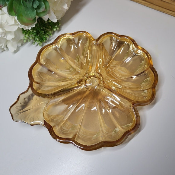 Vintage Iridescent Jeannette Marigold Peach Coloured Floral Candy / Trinket Dish - Picture 6 of 6